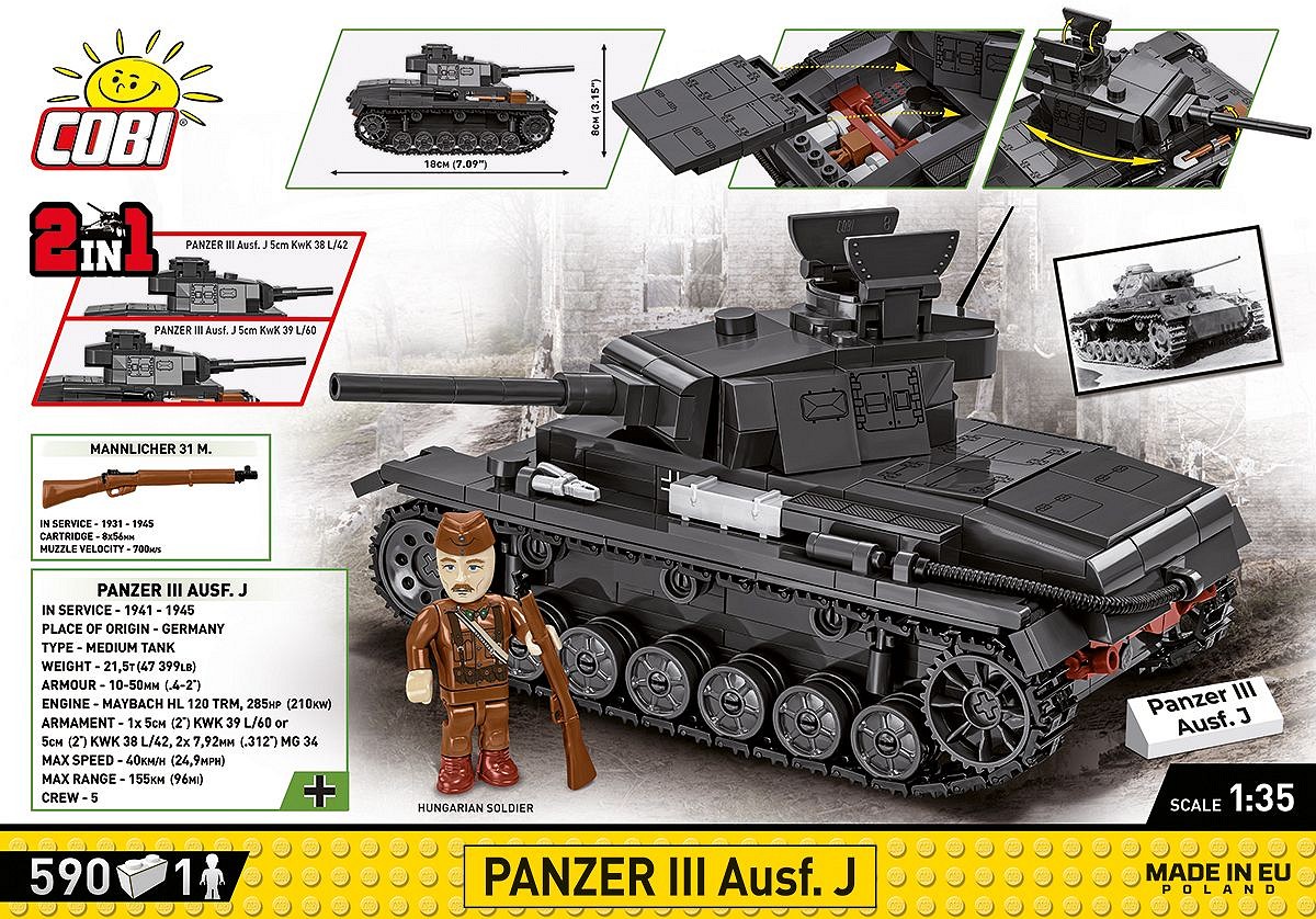 COBI WW2 2289 Panzer III Ausf J Historiske WWII Byggeklodser Fra COBI